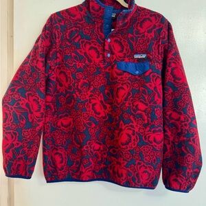 Patagonia Red and Blue Floral Fleece Pullover